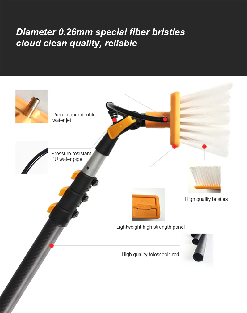 Yifeng Window 45ft 50ft 60ft himod water fed pole system cleaning pole pure water window cleaning Solar Panel Cleaning Brush