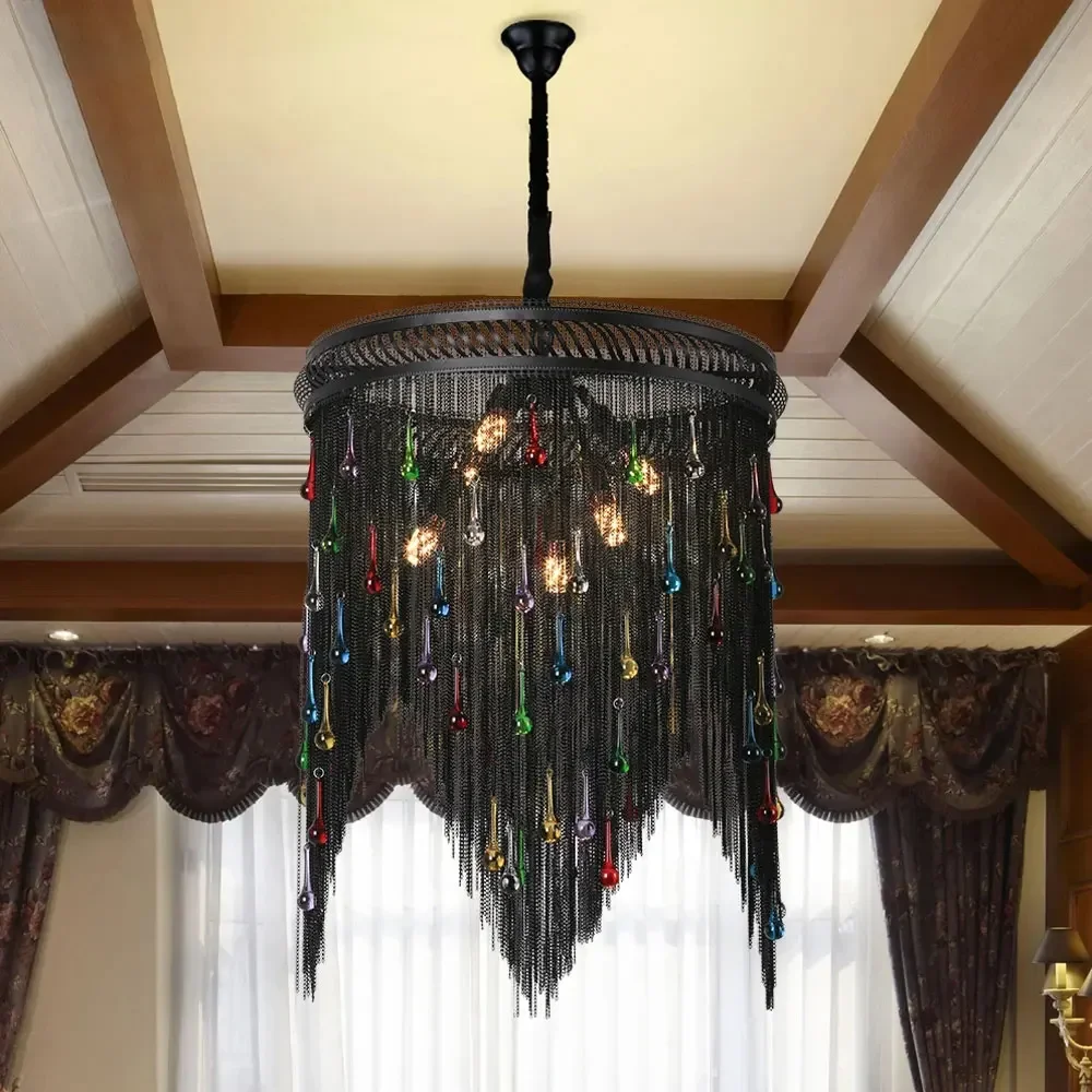 

Italian Retro Personality Nordic Villa Creative Pendant Lamp Hall Bedroom Study Foyer Tea Room Lamp Designer Tassel Chandelier