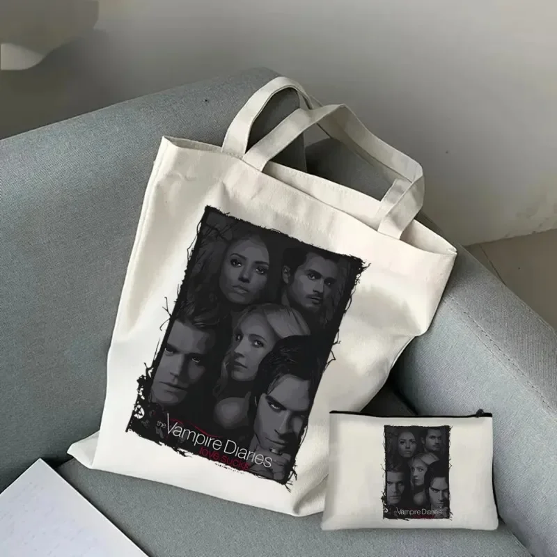 2Pcs Horror Vampire Diaries Ladie Handbag borsa cosmetica borsa a tracolla Casual moda in tela Eco borsa per la spesa da viaggio di grande capacità