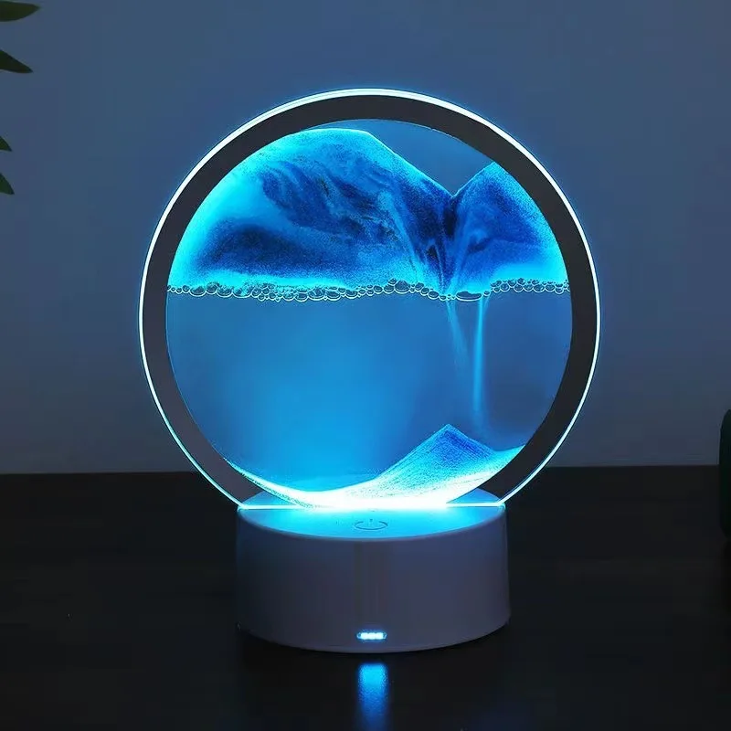 Desktop quicksand painting ornaments dynamic hourglass lamp, 3d nightlight creative decompression table lamp bedroom bedside.