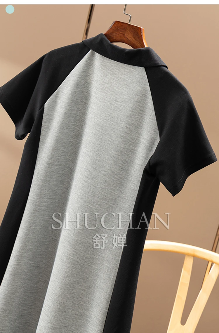 2025 Skinny Hoogwaardige Kleuraanpassing POLO Kraag Korte mouwen T-shirt Jurk Nieuwe Vrouwelijke 7W26 Vestido Feminino