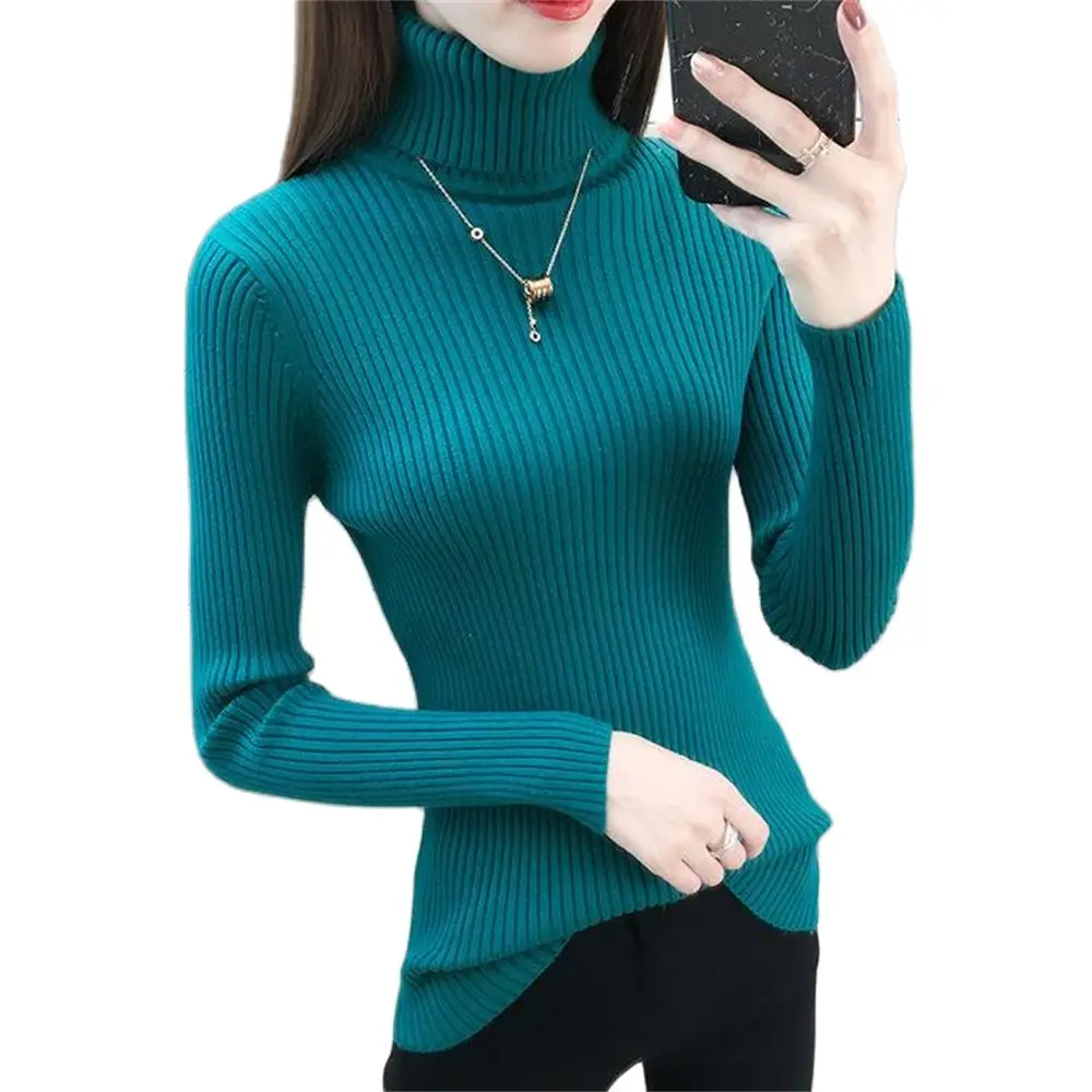 

Women's Knitted Roll Neck Pullovers Turtleneck Long Sleeve Monochromatic Slim Elastic Sweater Yellow Stretch Thick Autumn Winter