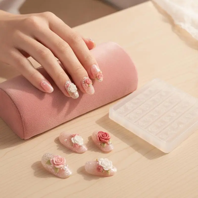High Transparency Rose Flower Silicone Nail Mold 1Pcs Nail Art Stencil for DIY Manicure Decor Professional Salon Home Use