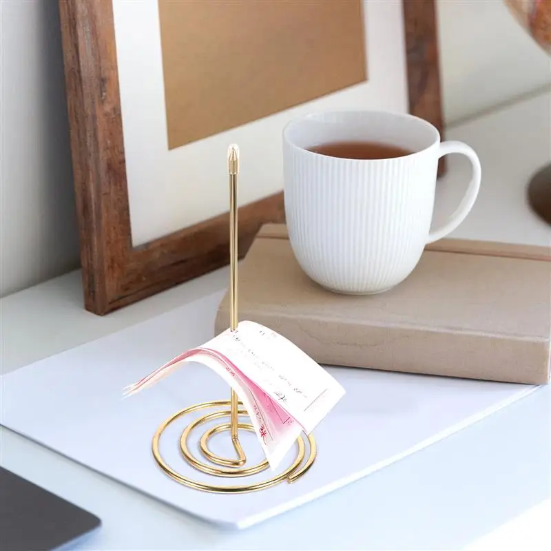 2 Pcs Metal Needle Folder Storage Restaurant Paper Standss Golden Menu Summons Fork Invoice Document Notes  for Office Home