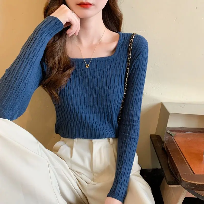 

Women's Clothing Fashion Solid Sweaters Spring/autumn 2025 New Priming Long Sleeve Simple Pullovers Lady Basic Square Collar Top