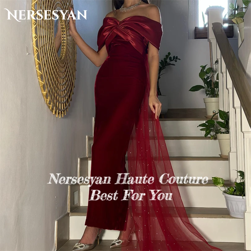 Nersesyan-vestido De Fiesta largo con hombros descubiertos, traje elegante De tul con purpurina, plisado, sirena, Sexy, Espalda descubierta, 2023