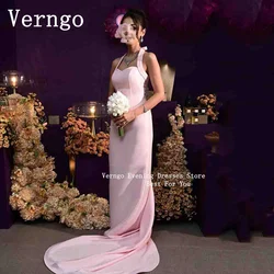 Verngo Pink Crepe Prom Gown Women Halter A Line Wedding Party Dress Elegant Simple Saudi Arabic Bridemaid Dress Prom Dress