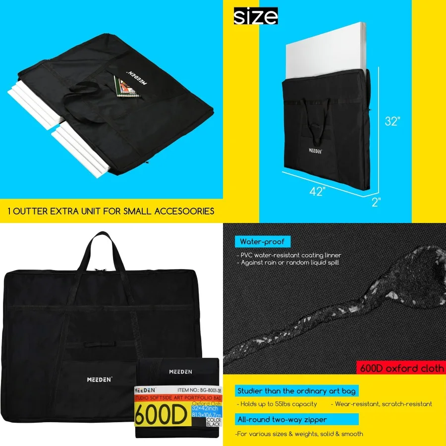 미든 소프트 아트 포트폴리오 가방: 32 x 42 인치 블랙 아트 캔버스 포트폴리오 케이스 - 방수 600D 옥스포드 휴대용 보관 케이스