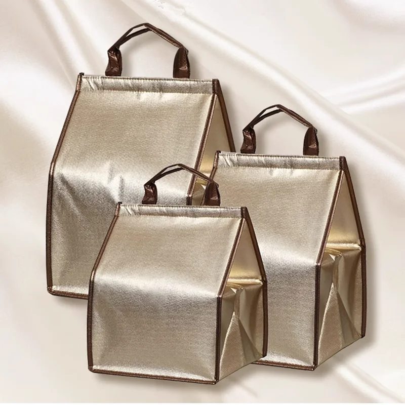 Bolsa térmica dorada personalizada para pastel Ticken, bolsas enfriadoras aisladas, bolsa de almacenamiento para Picnic y almuerzo, bolsa de compras