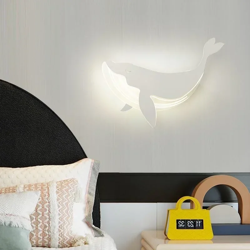 

Cartoon Dolphin Whale LED Wall Lamp Cute Bedside Sconce for Kids Room Boys Bedroom Reading Light