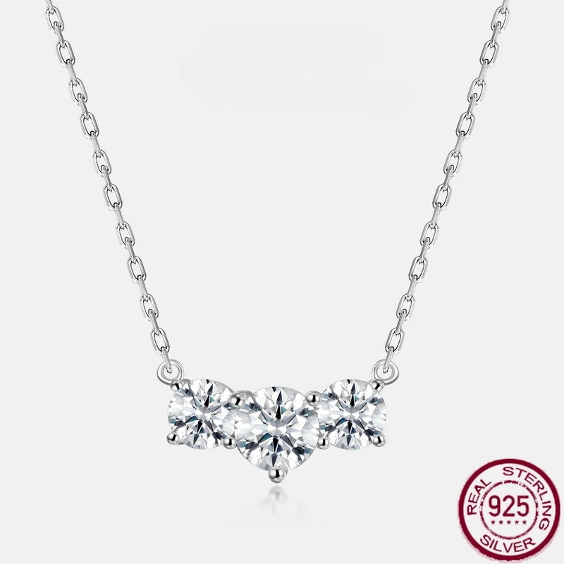 

New S925 sterling silver eternal sparkling moissanite three life agreement brilliant moissanite necklace wedding jewelry