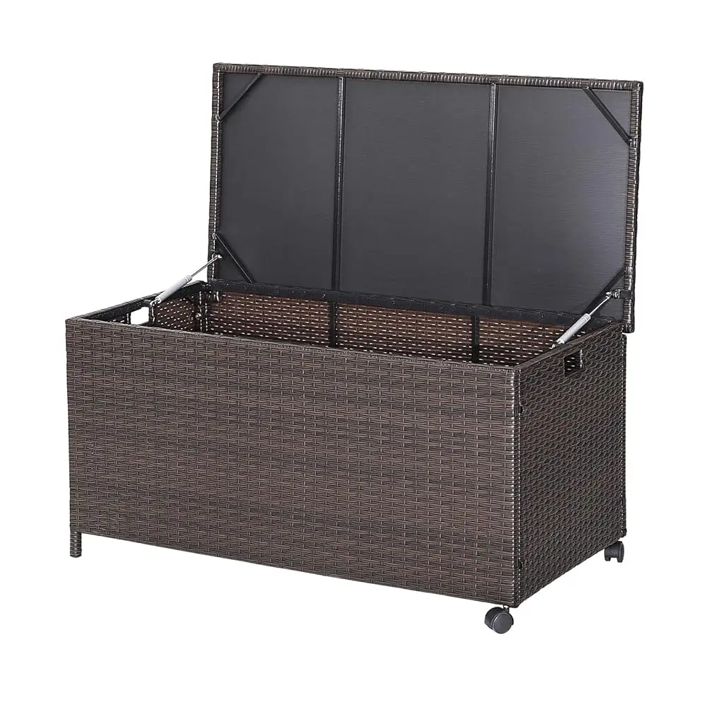 

Patio Rattan Storage Box - 50 Gallon All-Weather Wicker Storage Box W/Top Lid, Protective Liner And Wheels, Outdoor De Box