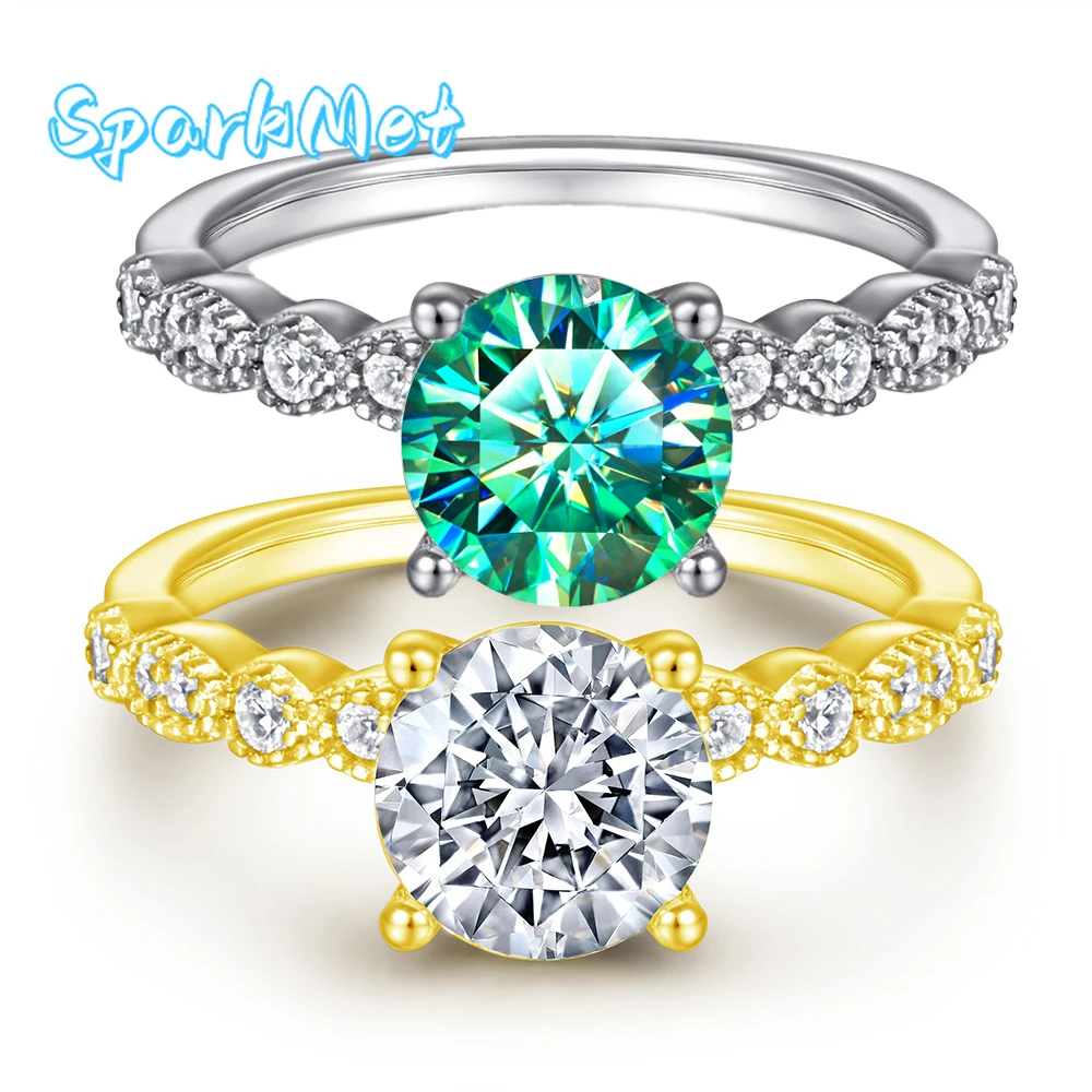 

Кольцо SparkMet из 100% натурального бирюзового муассанита 1 карат с сертификатом, пройденный тест на бриллианты, женские ювелирные изделия, подарок, серебро S925, позолота