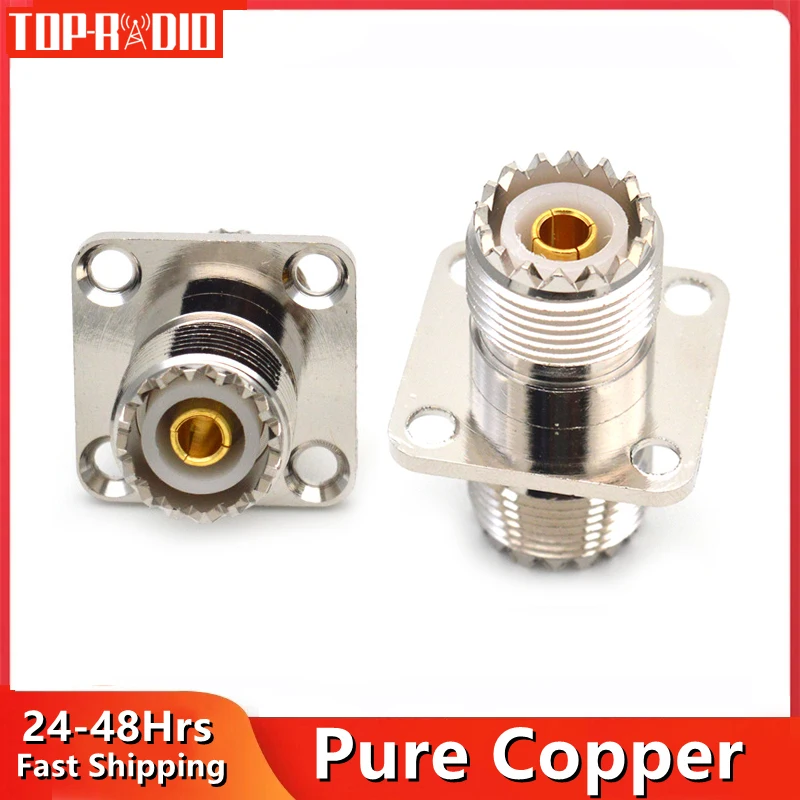 Pure Copper UHF Female To UHF Female 4 Hole Flange Panel Mount Adapter SO239 PL259 RF Coax Jumper Cable Connector