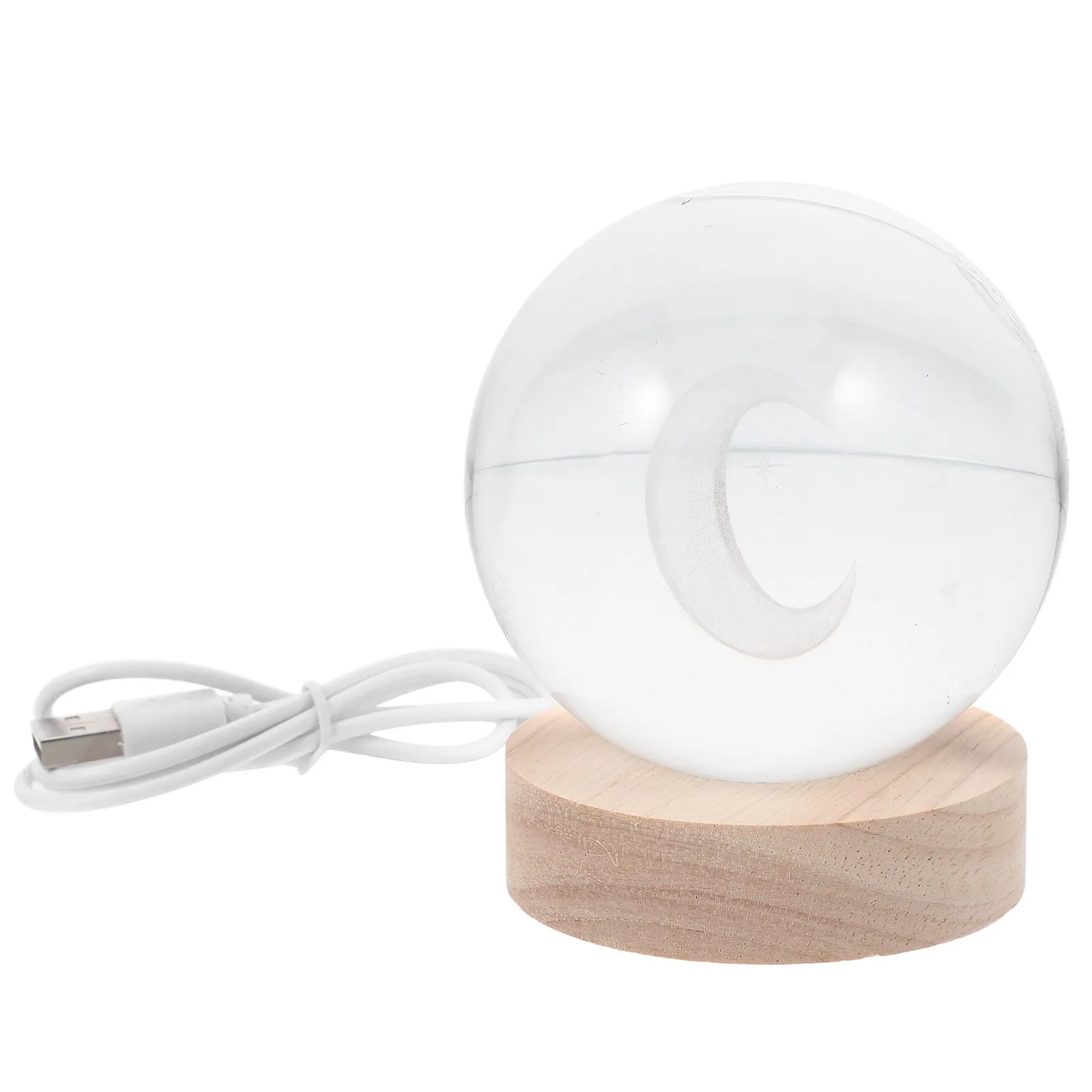 

3D Engraved Crystal Moon Ball Night Light USB Powered Wooden Base LED Color Changing Lamp for Bedroom Living Room Desk Decor