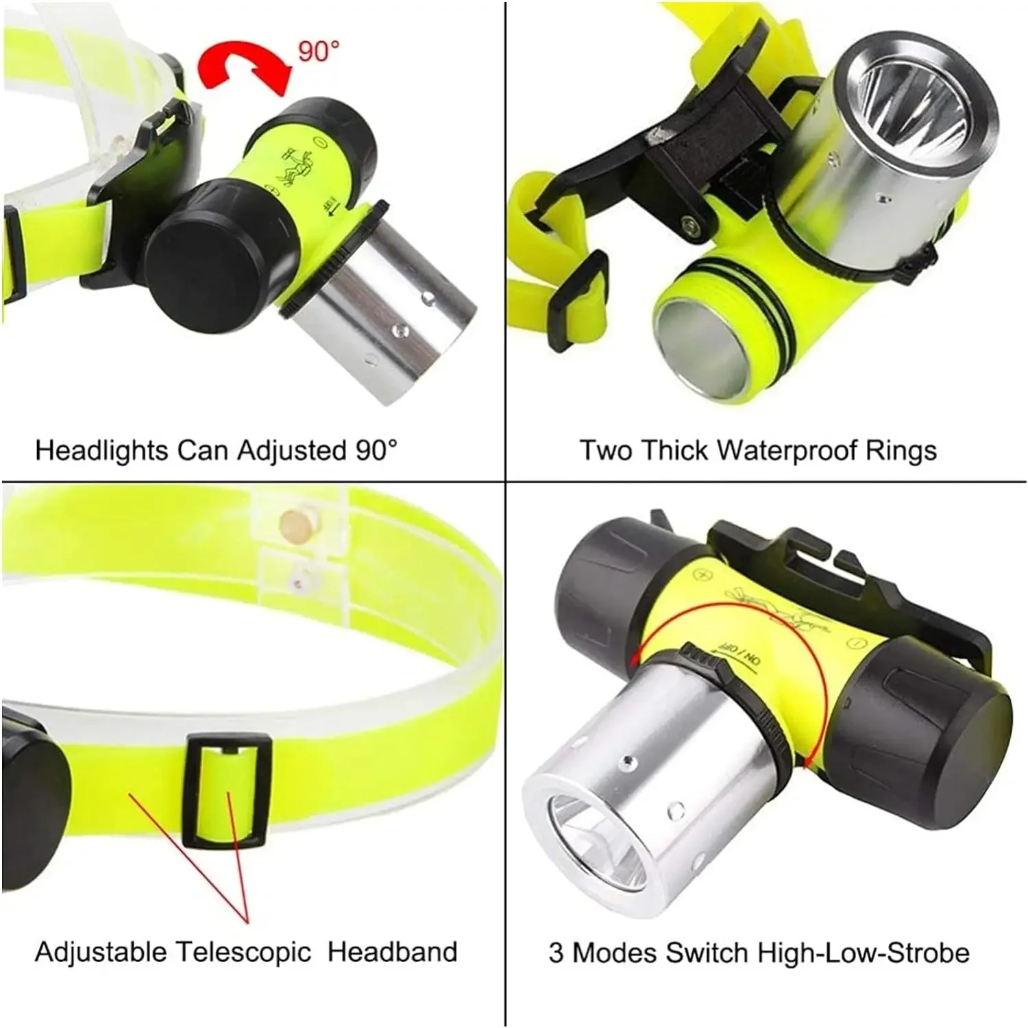 Underwater Headlight High Power 2 Modes Super Bright Diving Head Lamp Flashlight Torch for Swimming Camping Hiking Headlamp