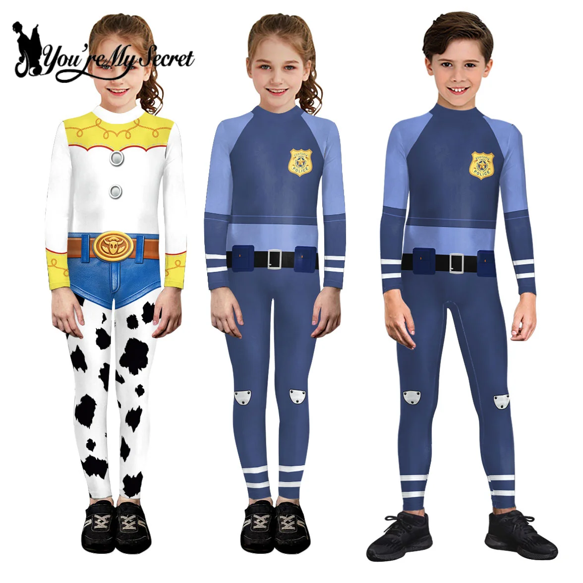 

[You're My Secret]3D Print Jessie Bodysuit Police Officer Halloween Party Costume Long Sleeve Cowgirl Cosplay Jumpsuits