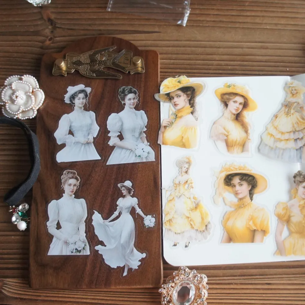 28pcs 19th Century Fashionable Ladies Painting Style PVC and Paper Sticker Scrapbooking DIY Gift Packing Decoration Tag