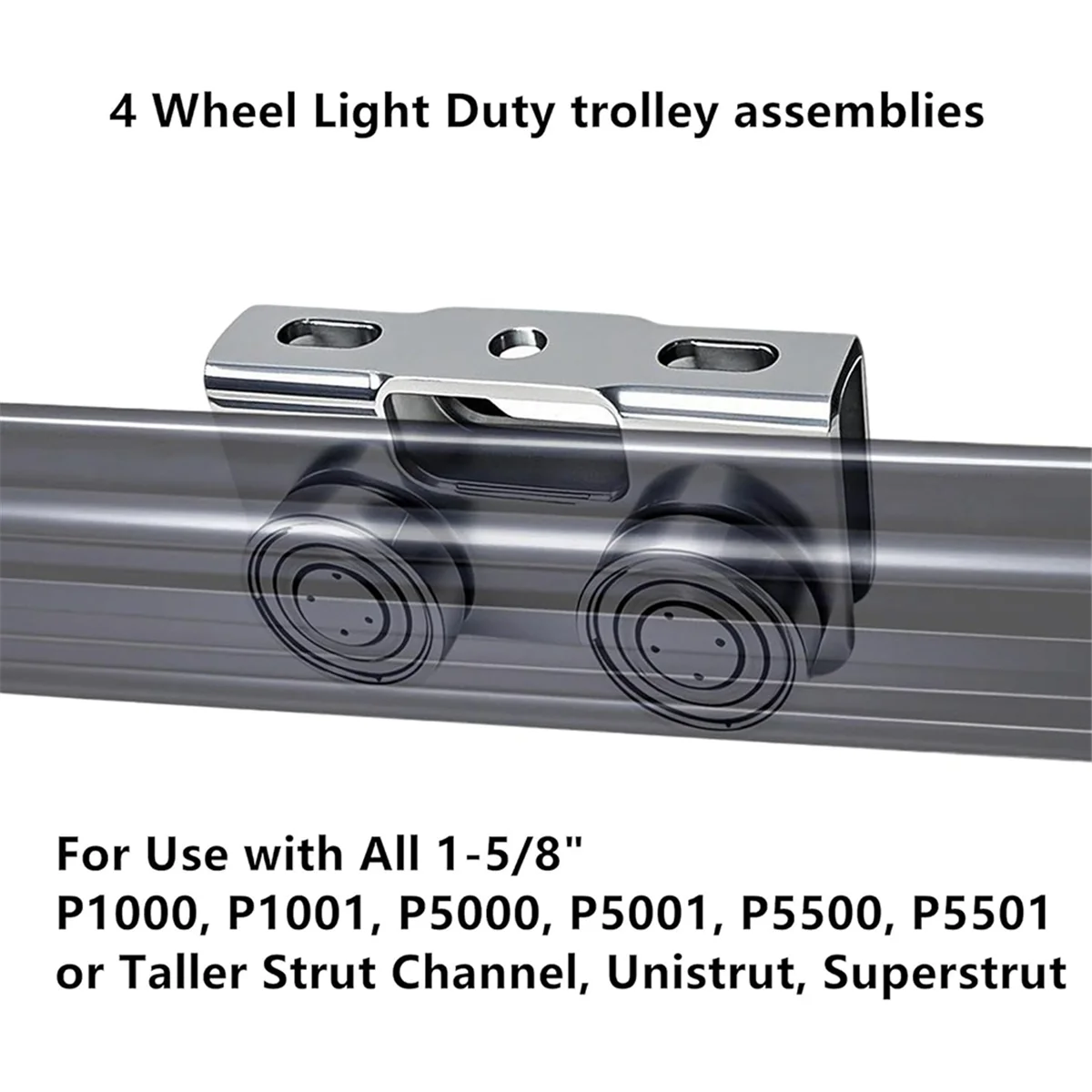 

A002 4 Wheel Trolley Assembly Rollers,Load & Stable Roller Trolley for Electric Hoist, Suit for 1-5/8in Wide and Taller 4Pcs