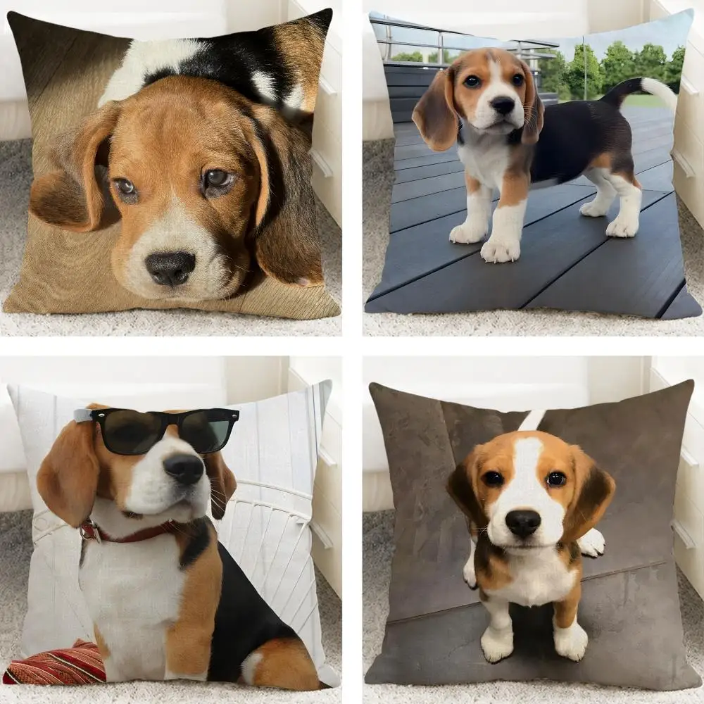 Character Beagle Cushion Cover Cushion Covers Natural Linen Breathable Sofa Bedroom Decor Pillowcase
