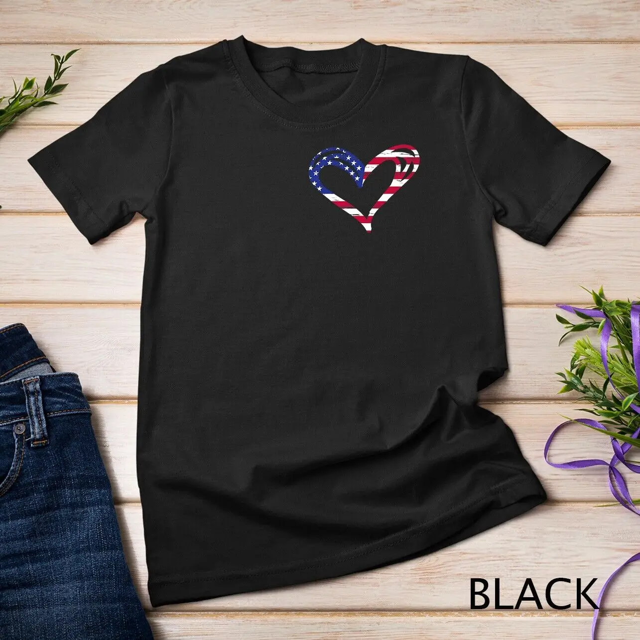 USA Flag Heart American Patriotic Armed Forces Memorial Day Unisex T-shirt