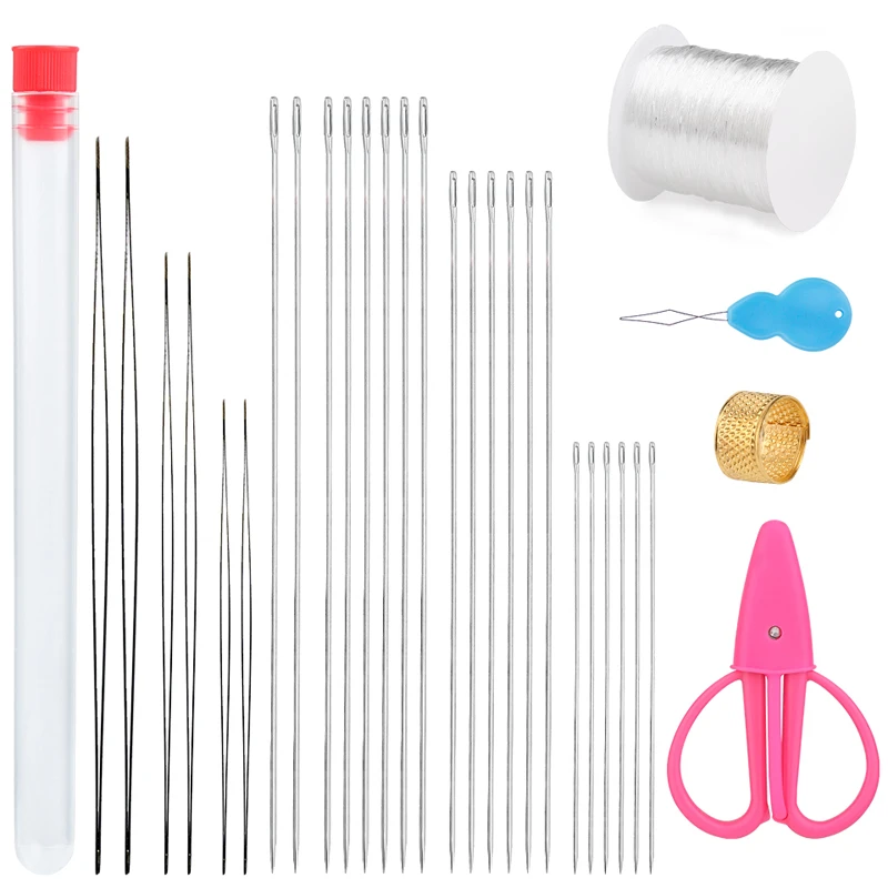 

Fenrry 29Pcs Beading Needles Set Open Curved Needle Seed Beading Needles with Needle Threader Thimble Jewelry Making Tools