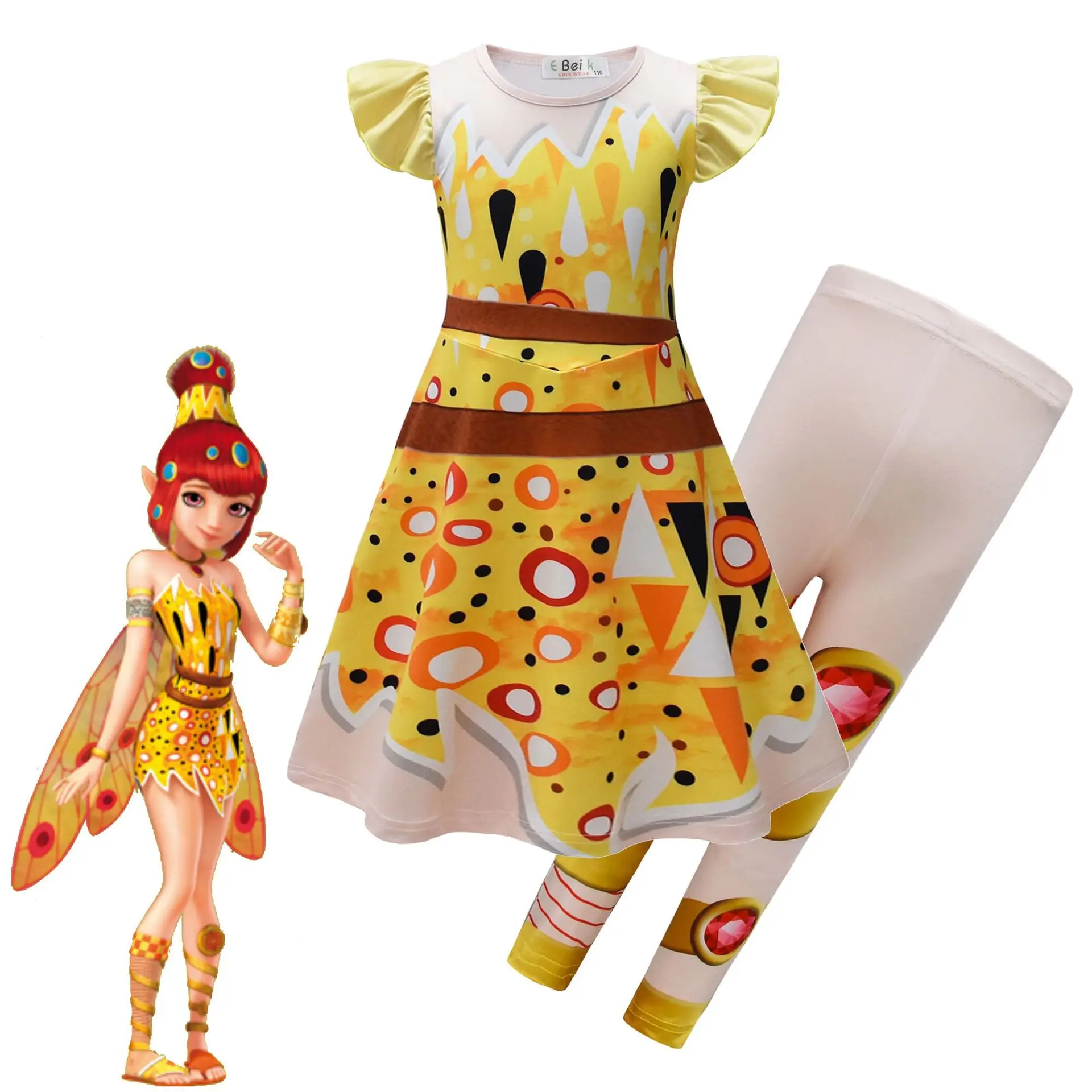 Kinderen Meisjes Anime Cartoon Mia And Me Print Prinses Jurk Broek Set Outfit Kerst Rollenspel Halloween Cosplay Kostuum