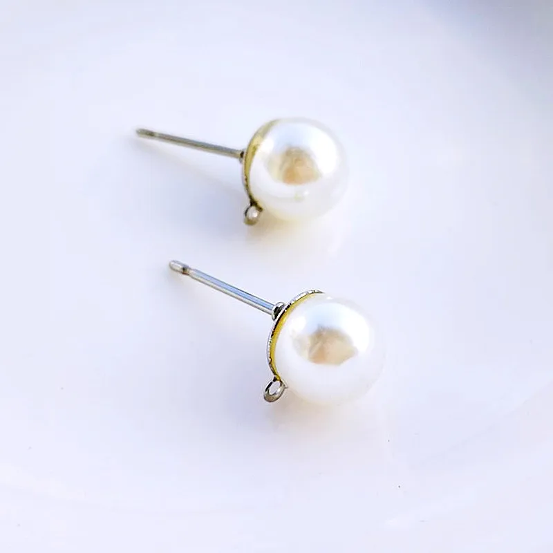 50pair 5 6 7 8mm Round Immitation Pearls Earrings Post Studs Linkers Connectors DIY Women Dangle Baroque Pearl Earrings Making