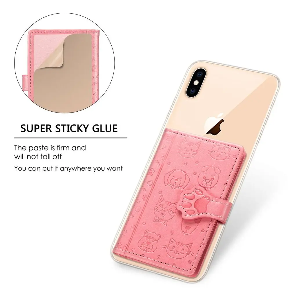 Cartoon Card Case Portable Multi-card Slot Mobile Phone Back Sticker ID Package PU Leather Credit Card Bag