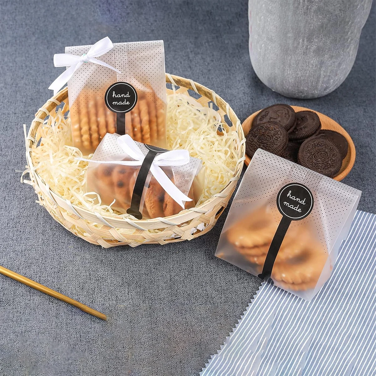 Kekstüten für Geschenke, transparente Cellophan-Beutel für Gastgeschenke, Mini-Loaf, Bundt-Kuchen, heiße Schokolade Verpackung mit Aufklebern – Detail 4