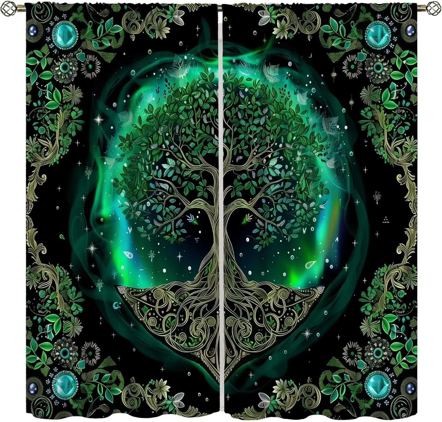 

Mystery Tree Decor Curtains for Bedroom,Vintage Rustic Mid-Century Stained Glass Plant Flower Tree of Life Window Drapes Print