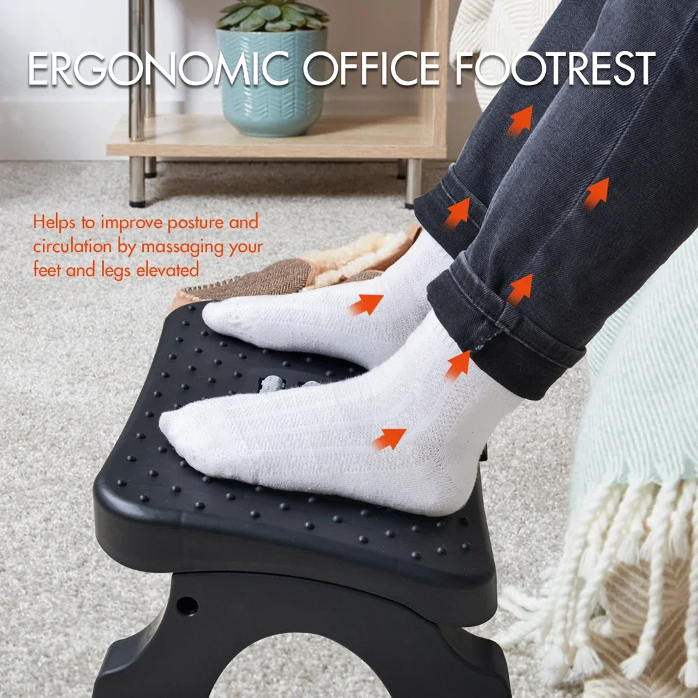 Ergonomic Under Desk Footrest with Massage Rollers120Lbs Capacity, Adjustable Height, Pain Relief for Office & Home JJ1693