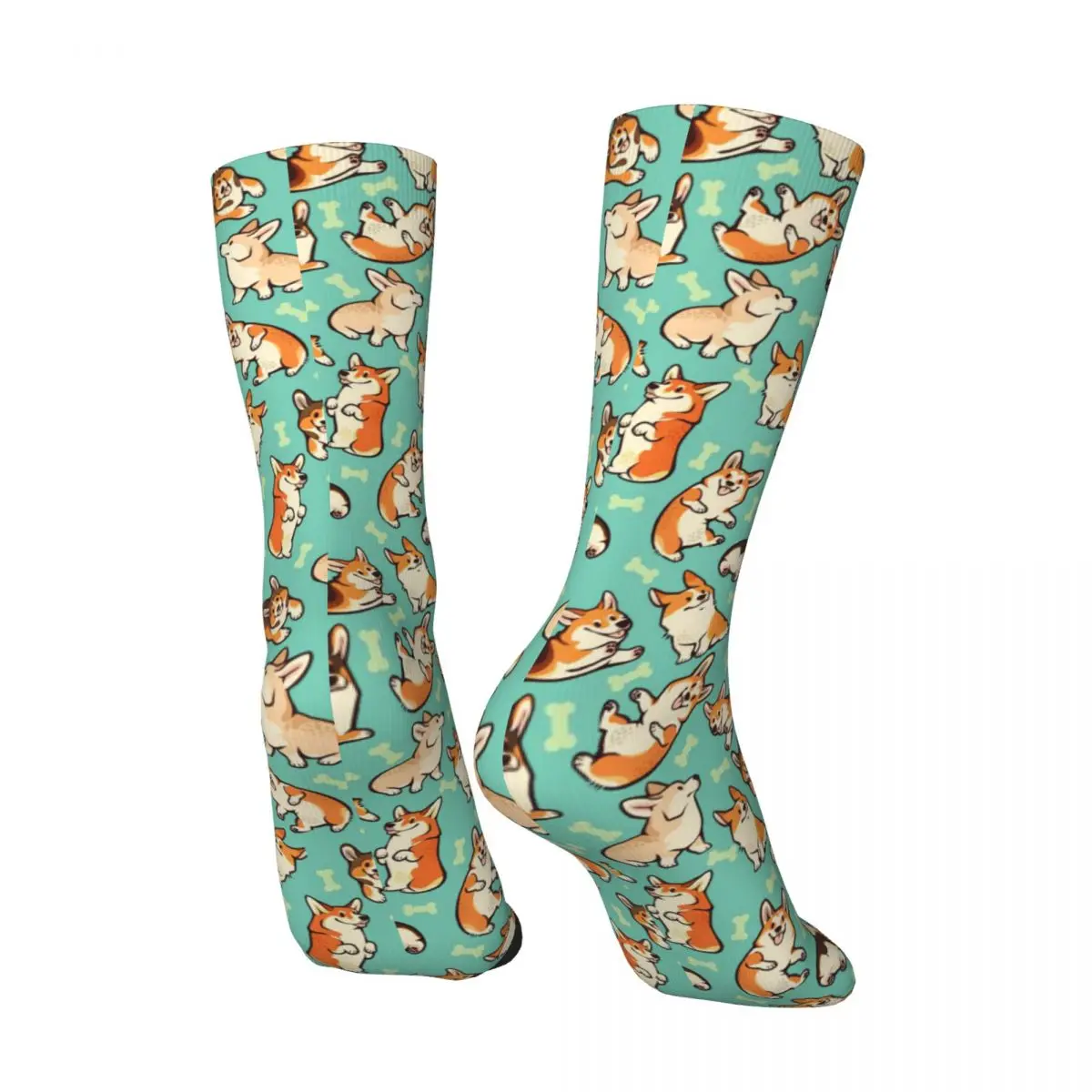 Jolly Corgis In Green Funny Socks for Women Men Novelty Street Style Crazy Spring Summer Socks Gifts