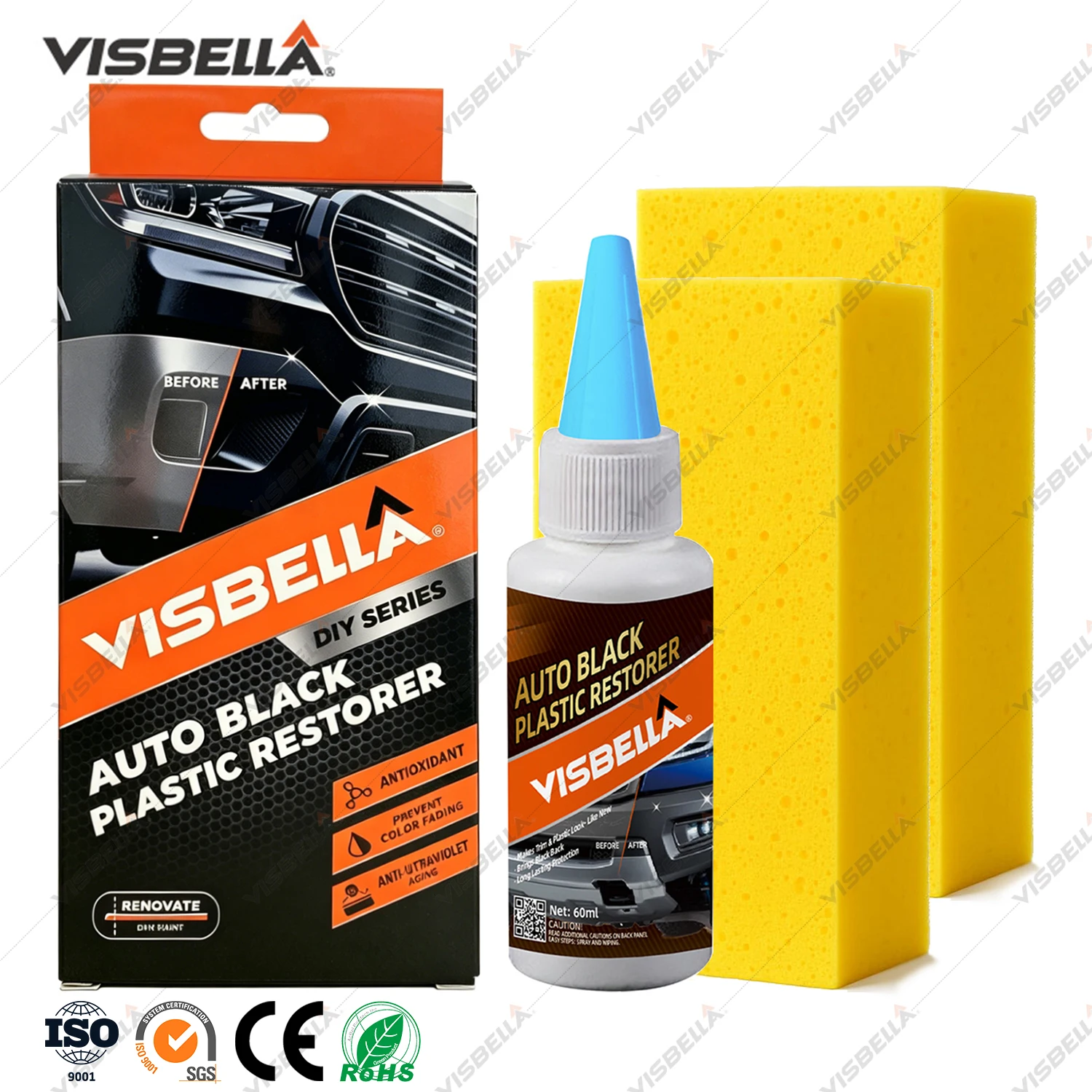 UV Protection Black Plastic Restorer Coating to Restore for Car Trim Dashboard Center Consoles & Door Panels for Shine Finish