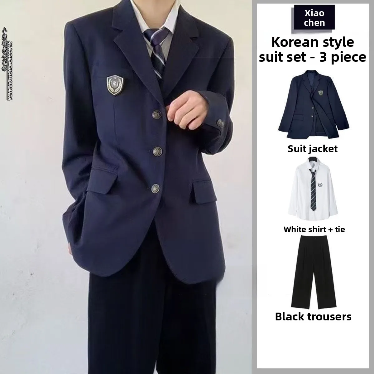 

Casual Sle Japanese DK orm Coat Jaet College Faion Suit Set Men's Trendy Clothing One Whole Set Double Slit Wide Fit