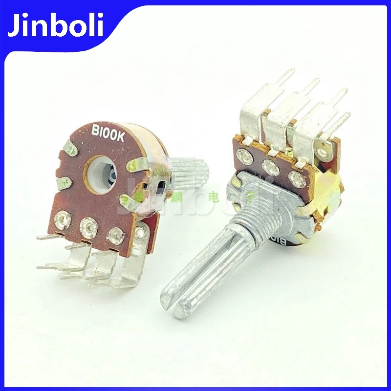 2PCS 16 Type B100K Dual Bent Foot Power Amplifier Audio Speaker Volume Potentiometer B104 6Pins Flower Shaft 25mm