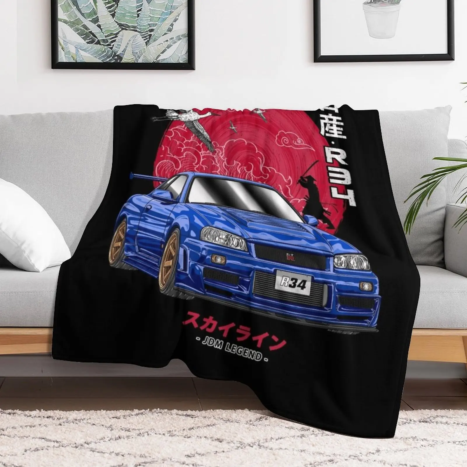 Nippon JDM Nissan Skyline GT-R R34 Throw Blanket Kid'S Camping Cute Plaid Blankets