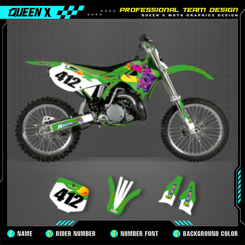 QUEEN X MOTO nuevos kits de pegatinas protectoras gráficas para motocicleta para KAWASAKI KX125 KX250 125 250 1999 2000 2001 2002 002
