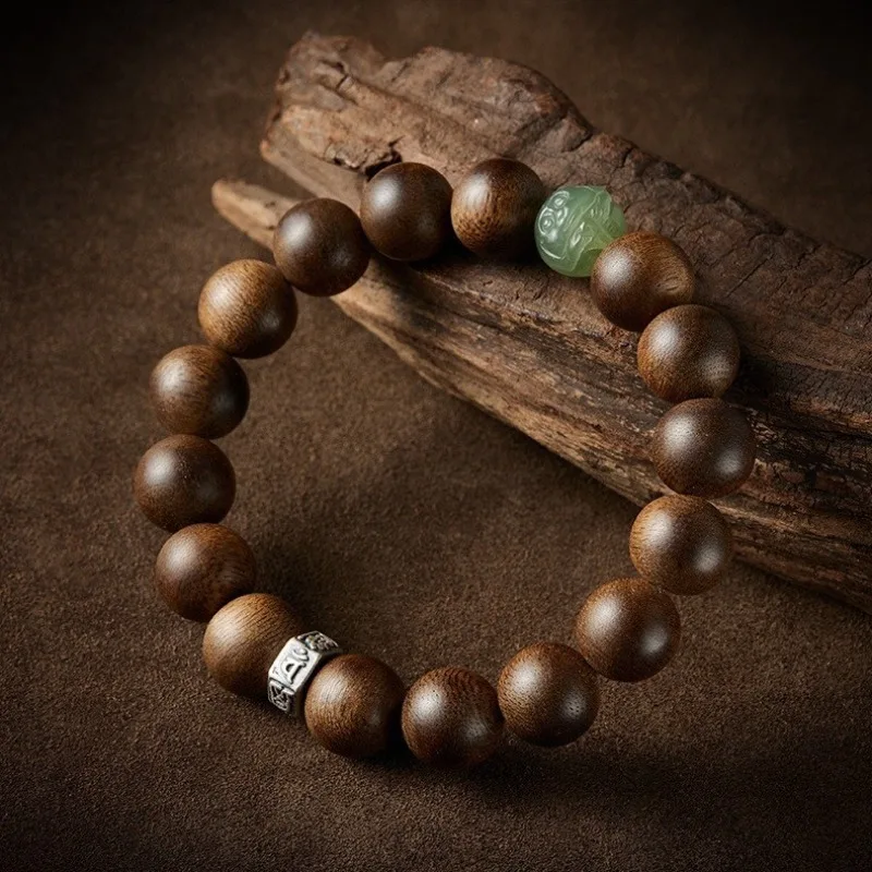 Natural Agarwood Bracelets Hetian Jade Chinese Zodiac Prayer Beads Couple Bracelets for Men and Women Gifts