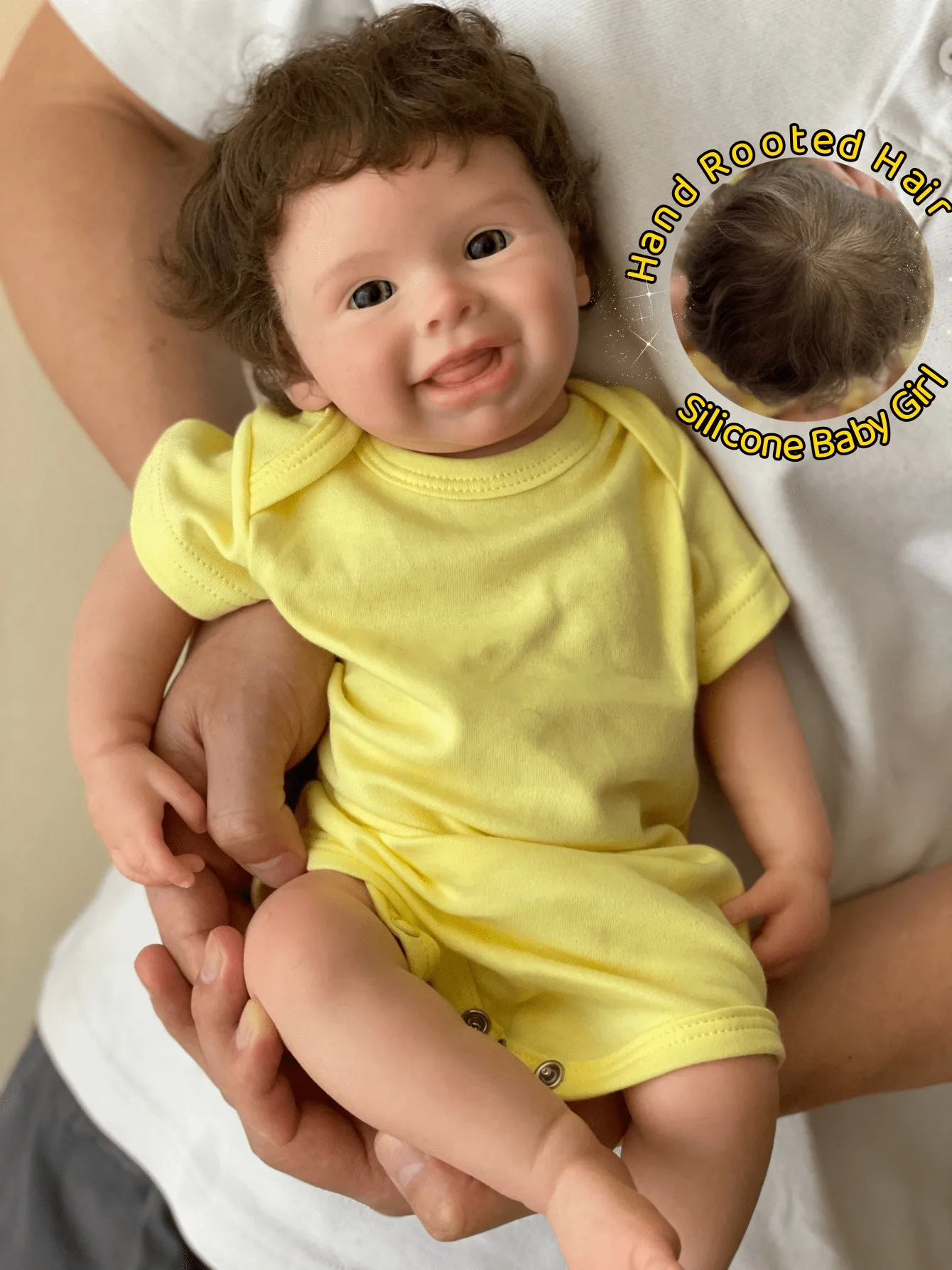 Saskia Harper de niña Reborn de silicona con ojos abiertos de 18 pulgadas. Cuerpo completo de silicona suave, venas pintadas en 3D con pelo enraizado