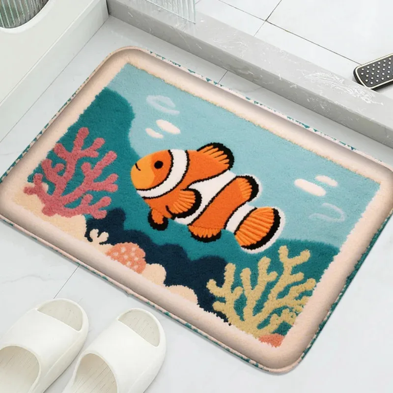 

VIKAMA Ocean Wind Underwater World Bathroom Floor Mat, Non slip Soft Bathroom Shower Room Home Decoration