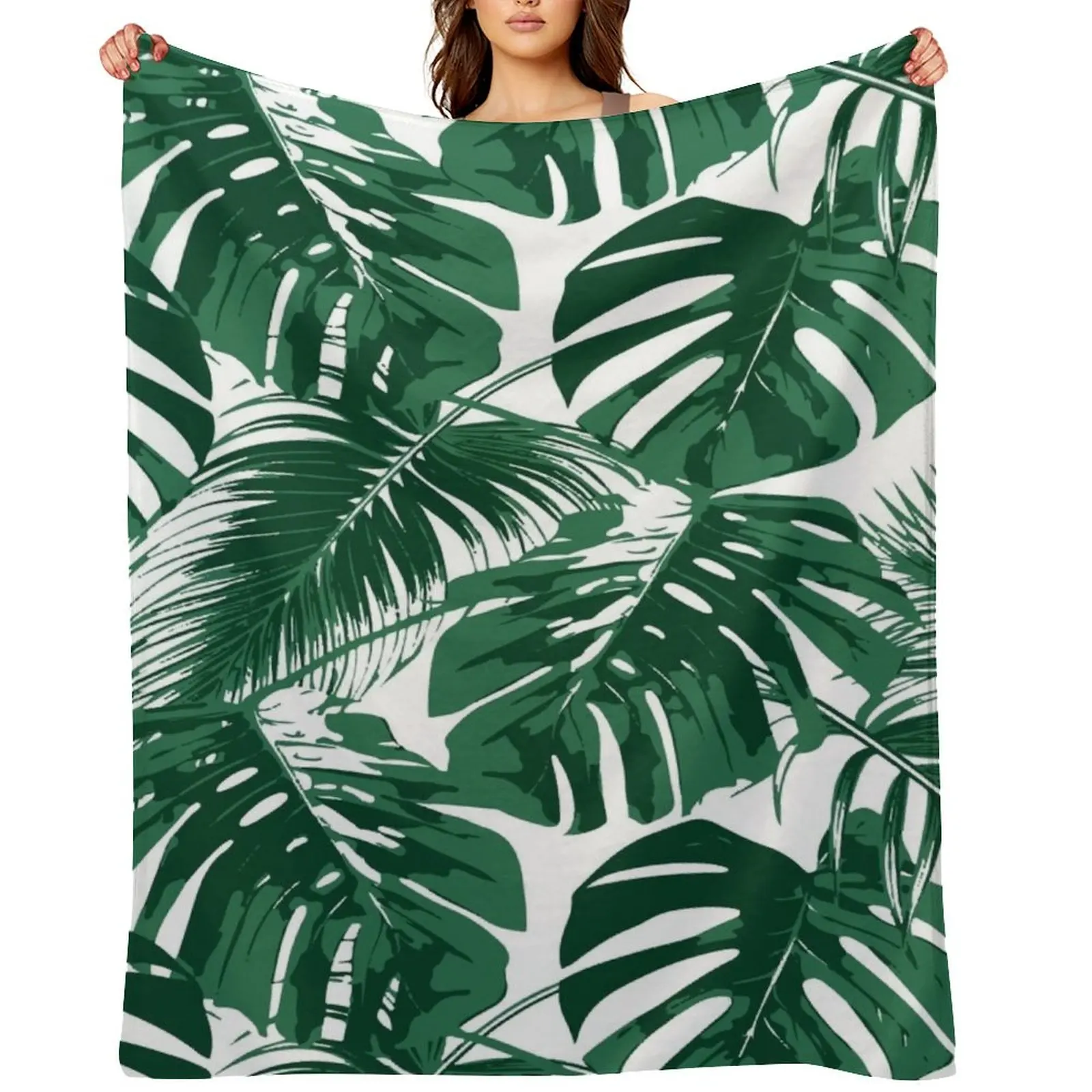 Tropical Leaves Throw Blanket Thermals For Travel Plaid on the sofa Picnic Single Blankets
