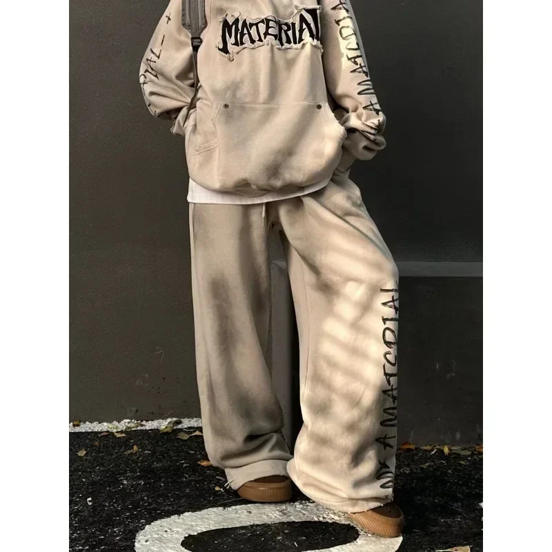 American Retro High Street Hip-hop Men's Wide Leg Pants Autumn Korean Fashion Loose Casual Pants and Hoodie Y2k Streetwear