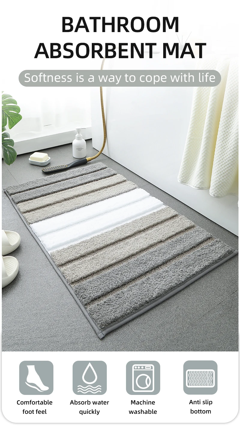 Badezimmerteppich Superabsorbierend Waschbare Bodenmatte Rutschfeste Matte Superfeine Faser Dicke Plüsch-Gummibodenmatte Plüsch-Duschvorleger – Detail 1