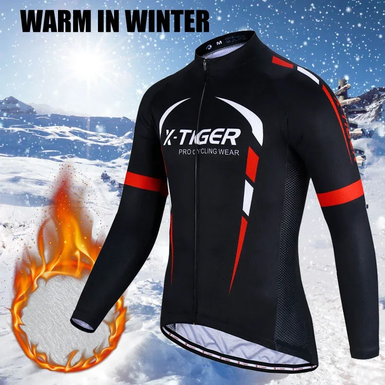 X-Tiger Winter Fleece Cycling Jersey Set manica lunga Mountain Bike Clothes Thermal Fleece Warm Racing Bicycle abbigliamento da ciclismo