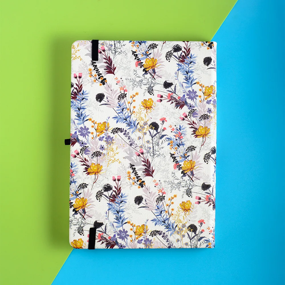 A5 Floral 160gsm Plain Notebook Elastic Band Pen Loop Back Pocket Hard Cover Blank Journal