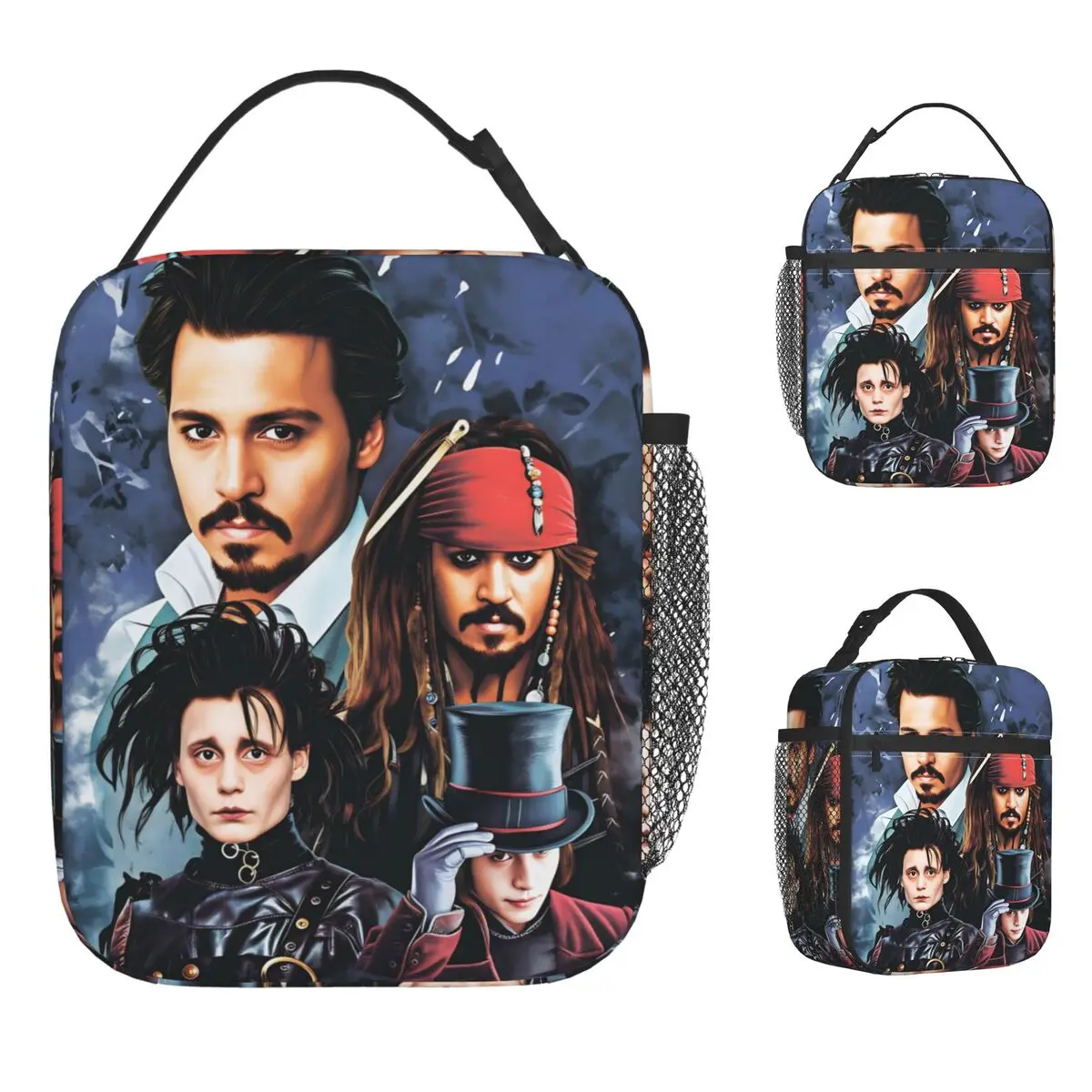

Johnny Depp Коллаж Сумка для обеда Веселая коробка для обеда Открытый пикник Портативная термосумка на молнии для девочек Графическая сумка-холодильник