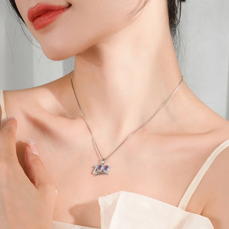 Full Score Lovers~Number 100 Pendant Necklace Female Full Diamond 100% Love You Personality Versatile Clavicle Chain Jewelry