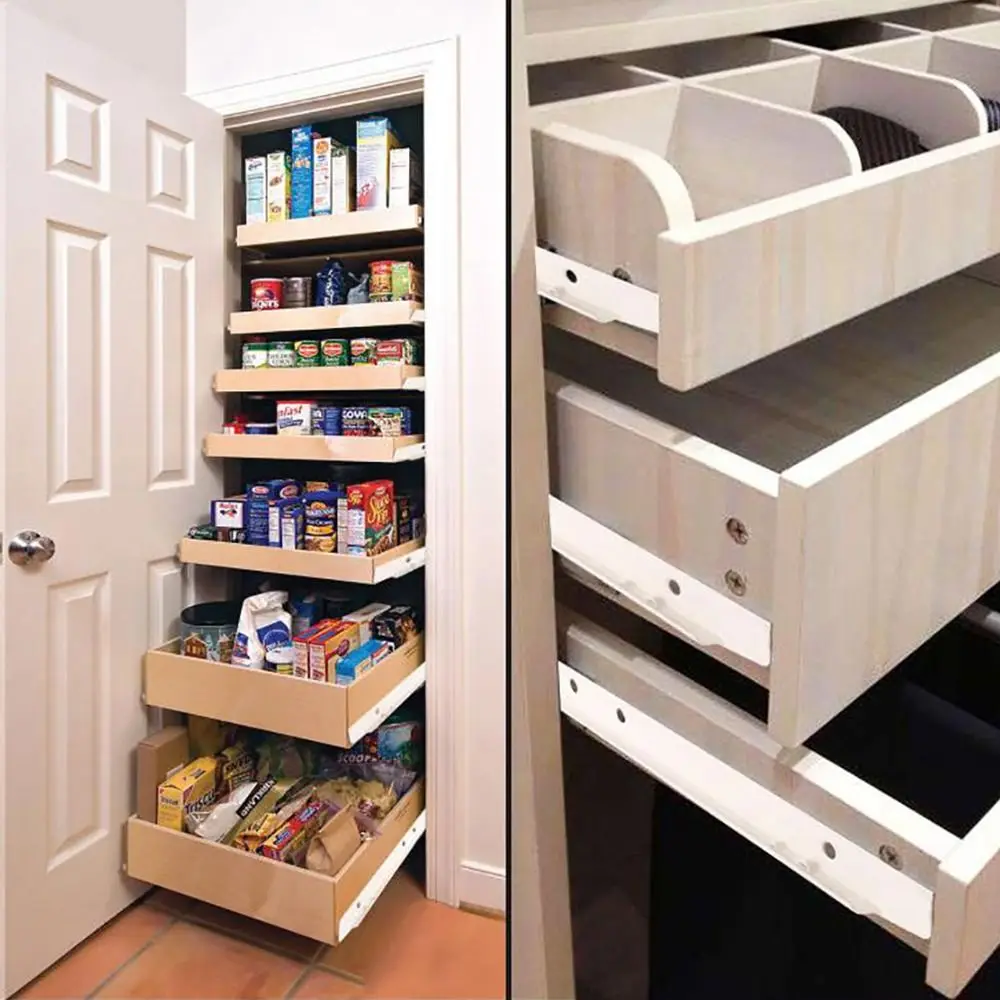 1Pair Durable Pulley Furniture Clothing Cabinets Keyboard Roller Computer Table Chute Drawer Track Slides Two Cabinet Rails