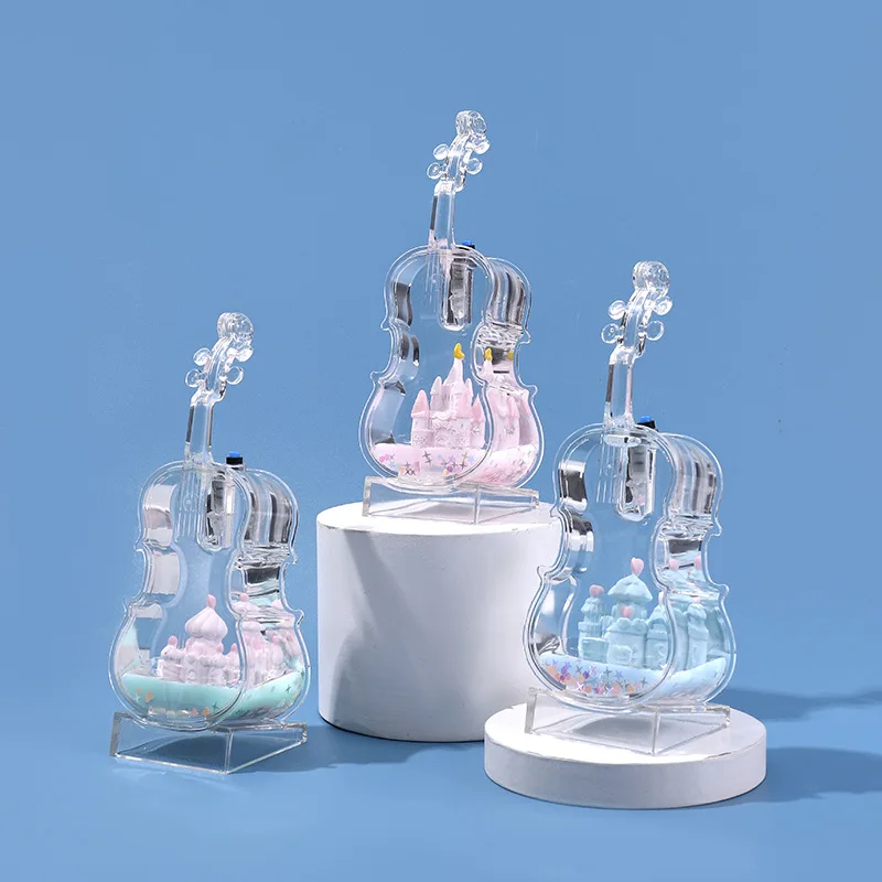 New cartoon violin castle oil droplet flowing sand colored light desktop ornament